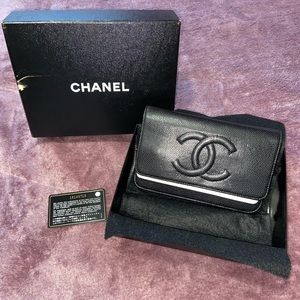 Chanel Black Caviar Timeless WOC Silver